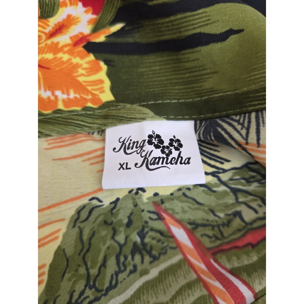 King Kameha Green Hawaiin Shirt Island Palm Trees Ocean XL - Picture 4 of 8